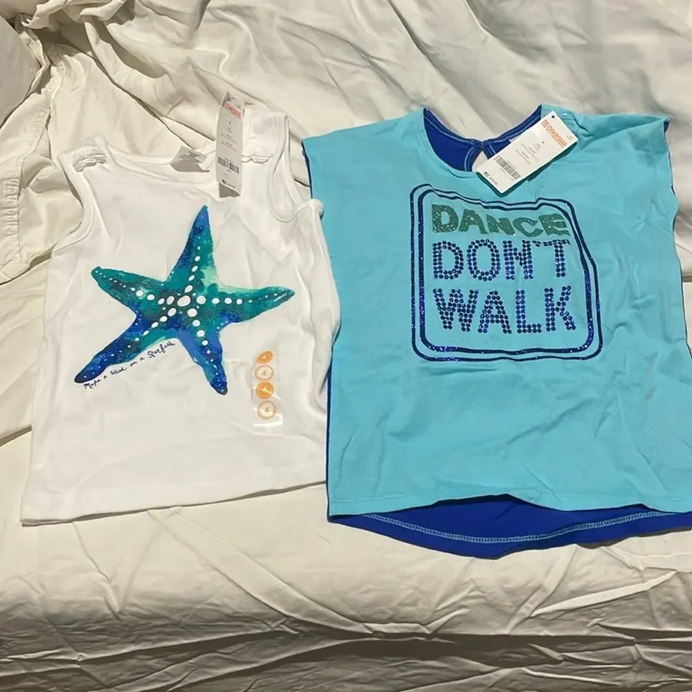 Gymboree 4 t shirt combo turquoise blues dance don’t walk & starfish nwt perfect